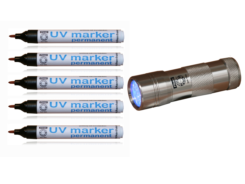 UV permanent Marker im 10 er Set + UV 12 LED