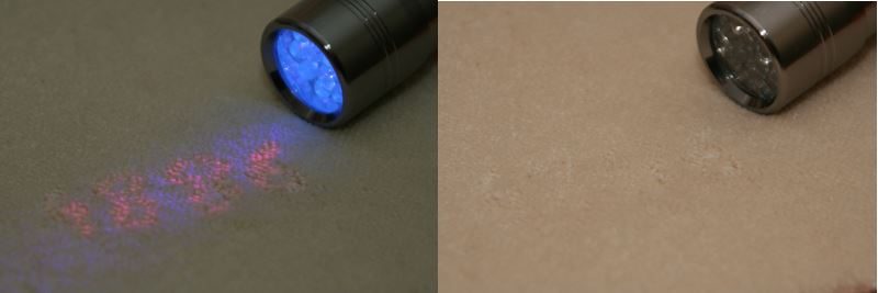 Marking with UV ink 4885 under UV light