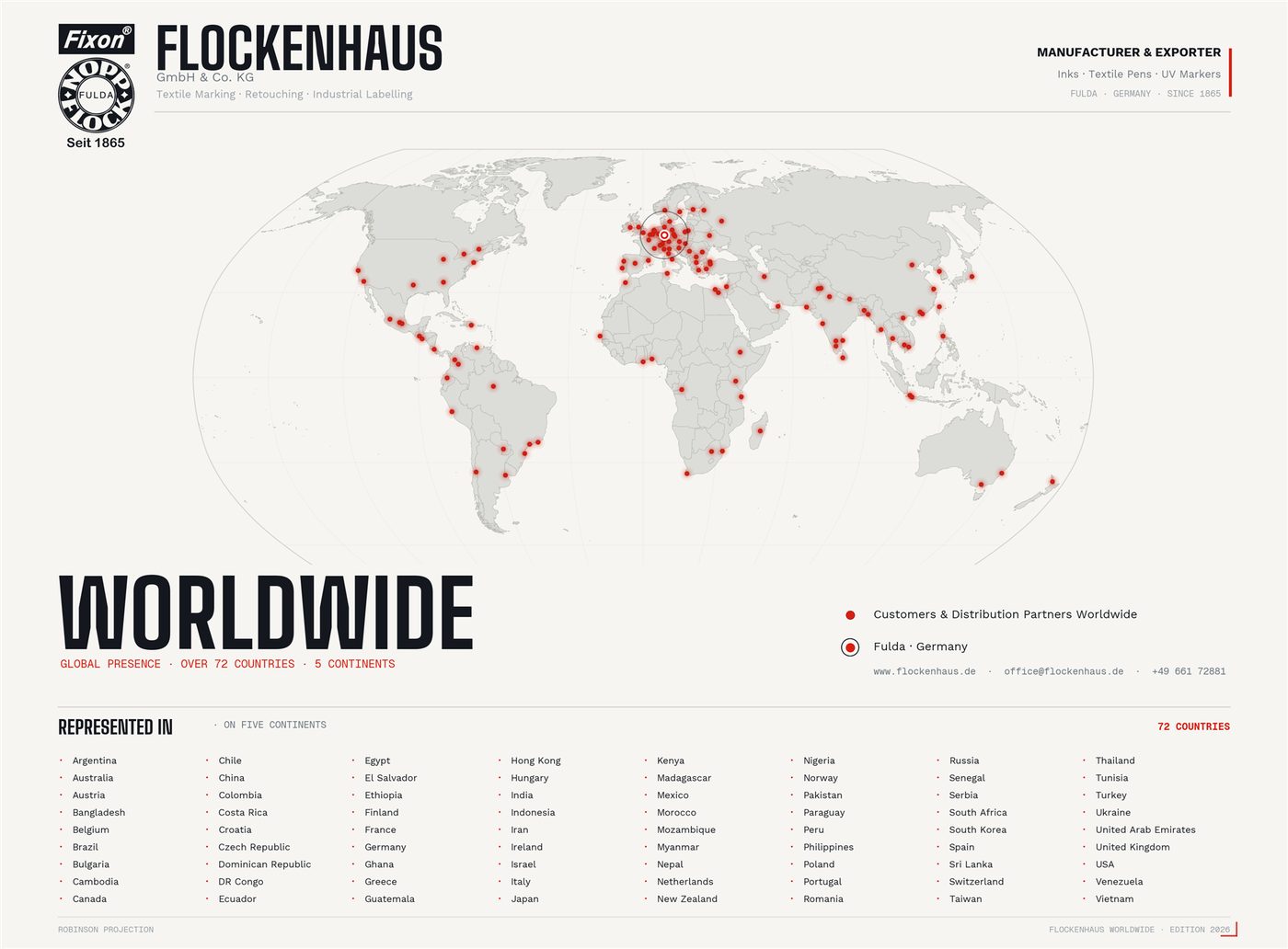 World map showing Flockenhaus customers and partners
